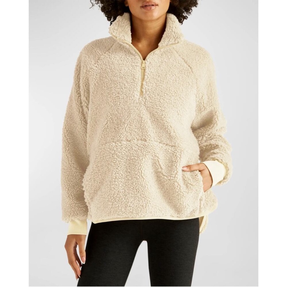 Beyond Yoga Take Flight Sherpa Teddy Ivory Pullover Half Zip Fleece NWOT Size XS